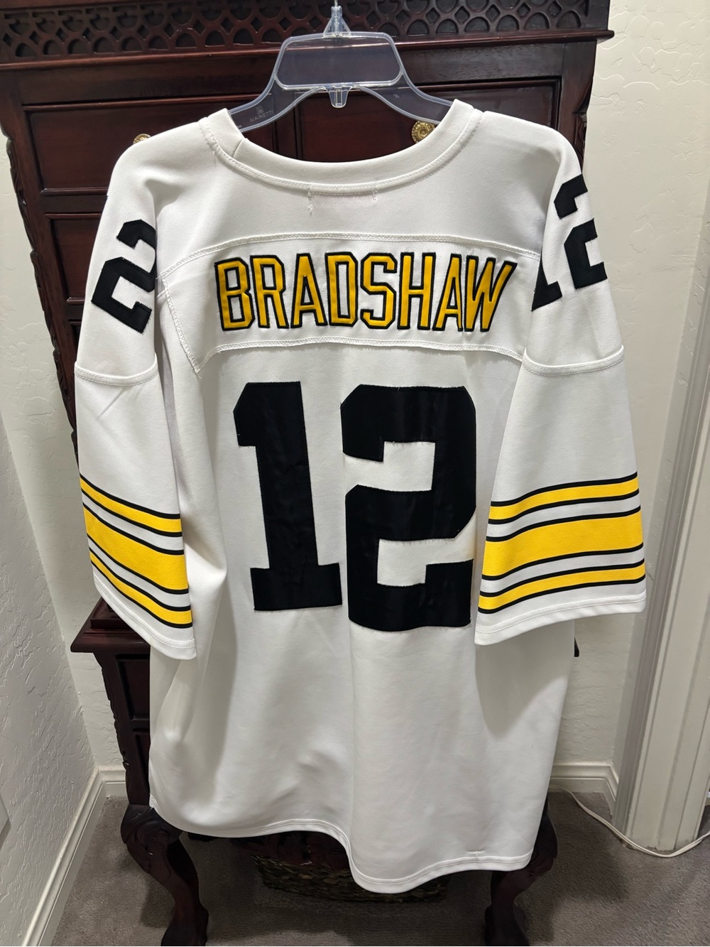 Mitchell & Ness White, Black and Yellow 'Bradshaw 12' Football Jersey